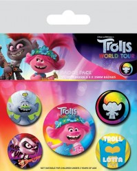 Official Trolls World Tour Powered By Rainbow 5 Piece Pin Badge Pack Licensed 
