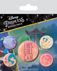 Disney Princess Official Mulan This Girl Can 5 Piece Pin Badge Pack Mushu Flower