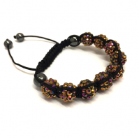 Brown Shamballa Adjustable Bracelet 10 mm 9 Disco Balls Beads Crystal Bangle