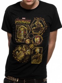 Avengers Infinity War Block Characters Black Gold T Shirt Marvel Iron Man -M