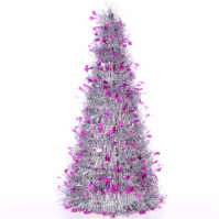 Large Silver And Pink Stars Tinsel Cone Christmas Decoration Xmas Office Home