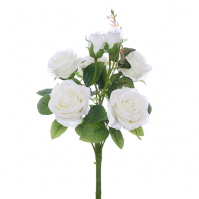 48 cm Bouquet Large White Rose Bush Rosebud Ivory Artificial Fake Home Wedding