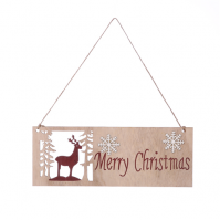 29.5cm Wooden Merry Christmas Hanging Sign With Reindeer Decoration Natural/Red 