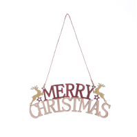 21.5cm Hanging Wooden Sign Merry Christmas Reindeer Decoration Xmas Natural