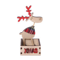13cm Wooden And Glass Tealight Holder Tartan Christmas Decoration Xmas Natural 