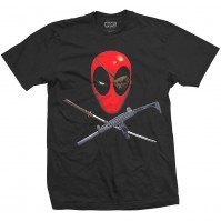Marvel Comics Deadpool Crossbones T Shirt Black Cotton Mens Eye Patch Official