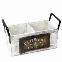 Wooden Square Garden Planter Pot Metal Handles Plastic Lined Indoor Flower White
