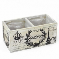 Wooden Square Double Planter With 2 Compartments Paris Garden Plastic Lined