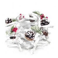 20cm White Round Natural Twig Glass Christmas Decoration Vase Tea Light Snow
