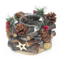 34cm Round Natural Twiggy Planter Plastic Lined With Christmas Decoration Berry