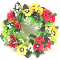 Yellow And Red Anemone And Fern Wreath Plastic Artificial Flowers Decor Home