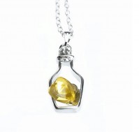 Gold Yellow Heart In A Crystal Bottle Silver Necklace Chain Pendant Ladies Girls