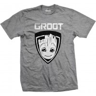 Mens Grey Short Sleeve T Shirt Guardians of the Galaxy Groot Shield Official Small