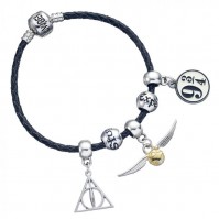 Harry Potter Leather Charm Bracelet Deathly Hallow Snitch 9 3/4/2 Spell Beads
