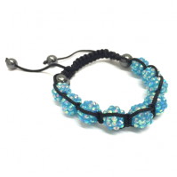 Blue Shamballa Adjustable Bracelet 10 mm 9 Disco Balls Beads Crystal Bangle