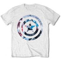 Official Marvel Comics Mens White T Shirt Captain America Shield Knock Out Logo