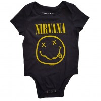 Nirvana Official Yellow Smiley Black Cotton Kids Baby Grow 0-3 To 24 Months