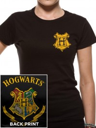Harry Potter Official Slim Fit Ladies Black Hogwarts School Crest T-Shirt 