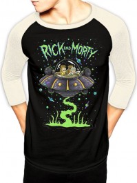 Rick And Morty Mens Black Raglan Spaceship T-Shirt Official Adult Swim Sanchez