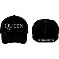 Queen Black Baseball Cap Chrome Look Plastic Logo We Will Rock You Back Official