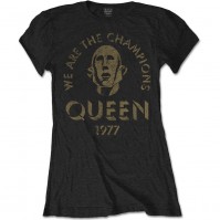 Queen Ladies Womens Girls Black T Shirt We Are The Champions Official