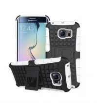 White Shockproof Tough Rubber Samsung Galaxy S6 Edge Phone Cover Case Protector With Stand