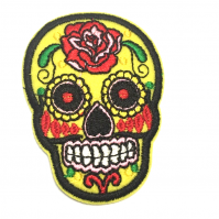 Sugar Skull Day of the Dead Embroidered Fabric Patch Iron On Colourful Yellow
