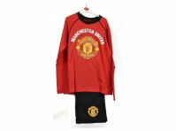 Manchester Utd Boys Kids Long Pyjamas Night Sleepwear Badge Black Red Official