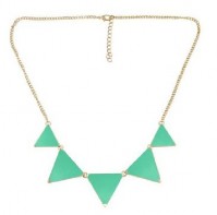 Green Triangle Necklace Pendant Gold Trim Costume Vintage Geometric Fashion