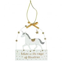 Believe In The Magic Of Christmas Unicorn Plaque Wooden Hanging Decoration Stars