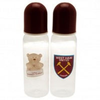 West Ham United Football Club Official 2 Pack Of Feeding Bottles New Born Baby Crest